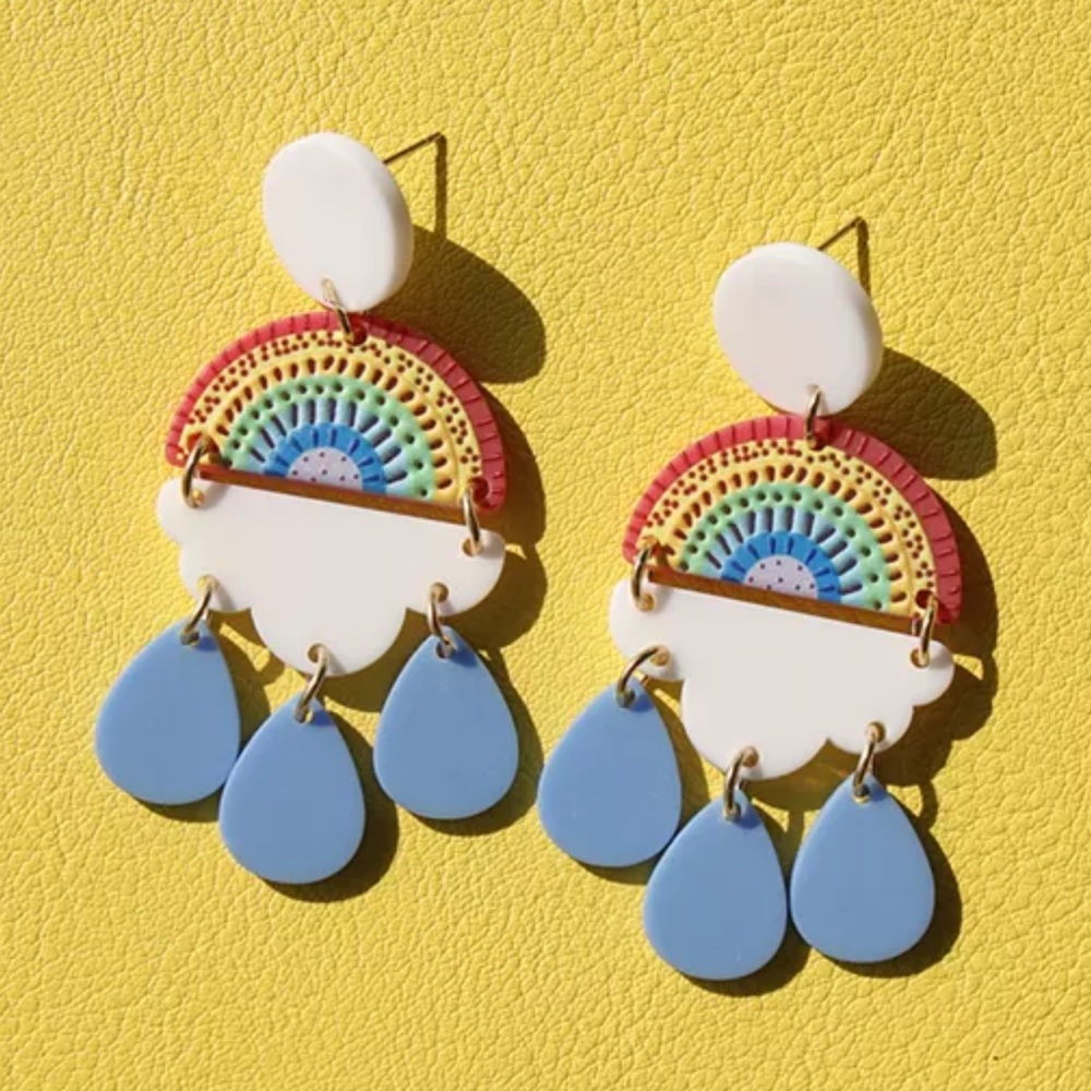 Rainbow Cloud Earrings raindrops unique fun vibes
